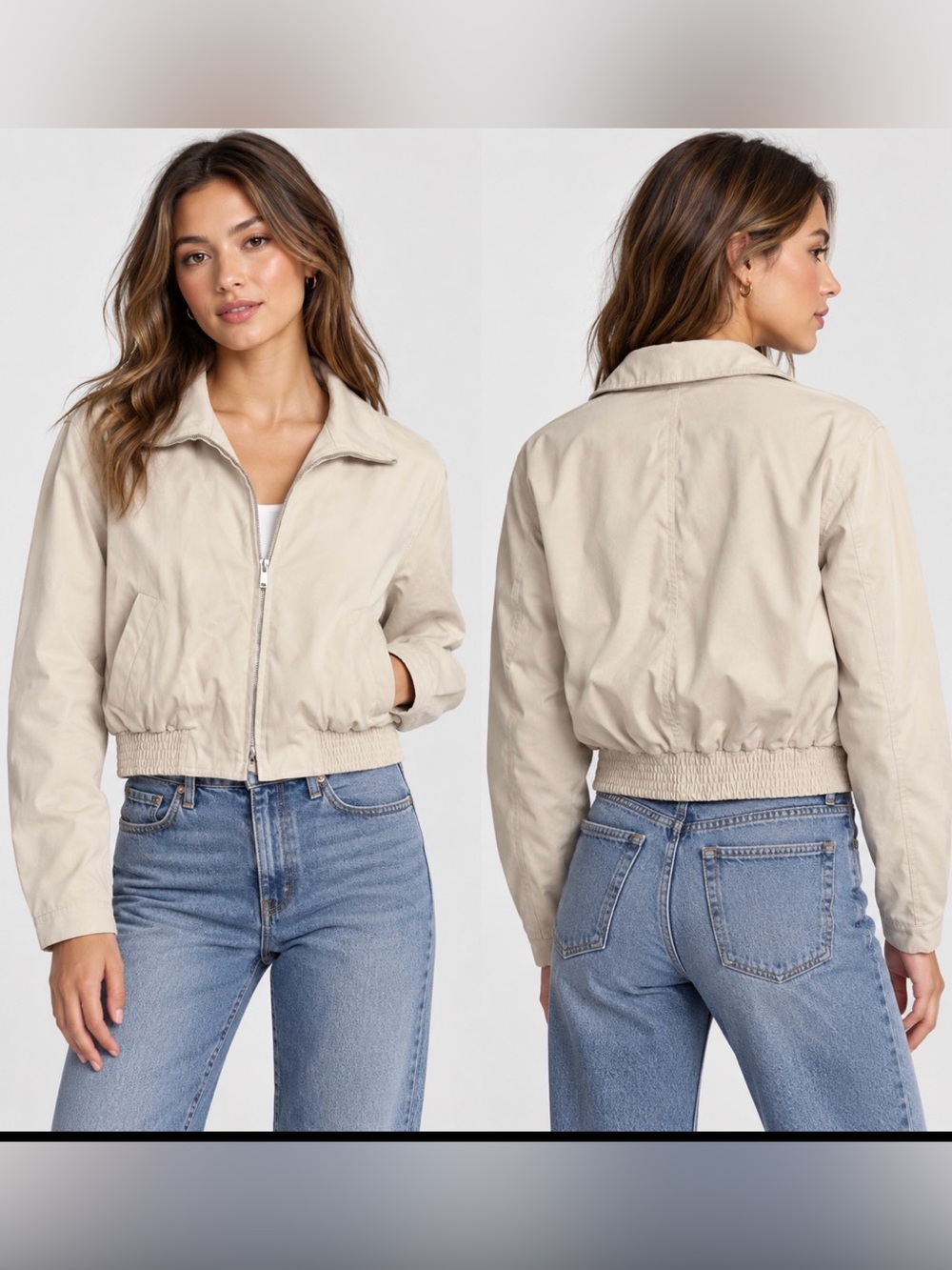 COS Cream Cotton Cropped Bomber Jacket Size 10 Minimalist Quiet Luxury
